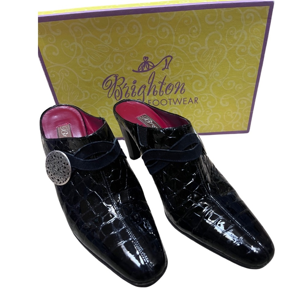 Brighton Black Croc Suede Romeo Heels 7.5